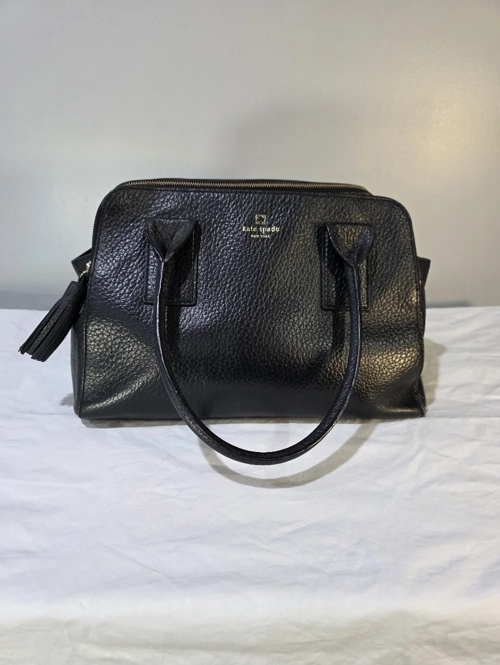 Kate Spade Classic Southport Avenue Lydia Peppled Leather Satchel Tassles Preppy